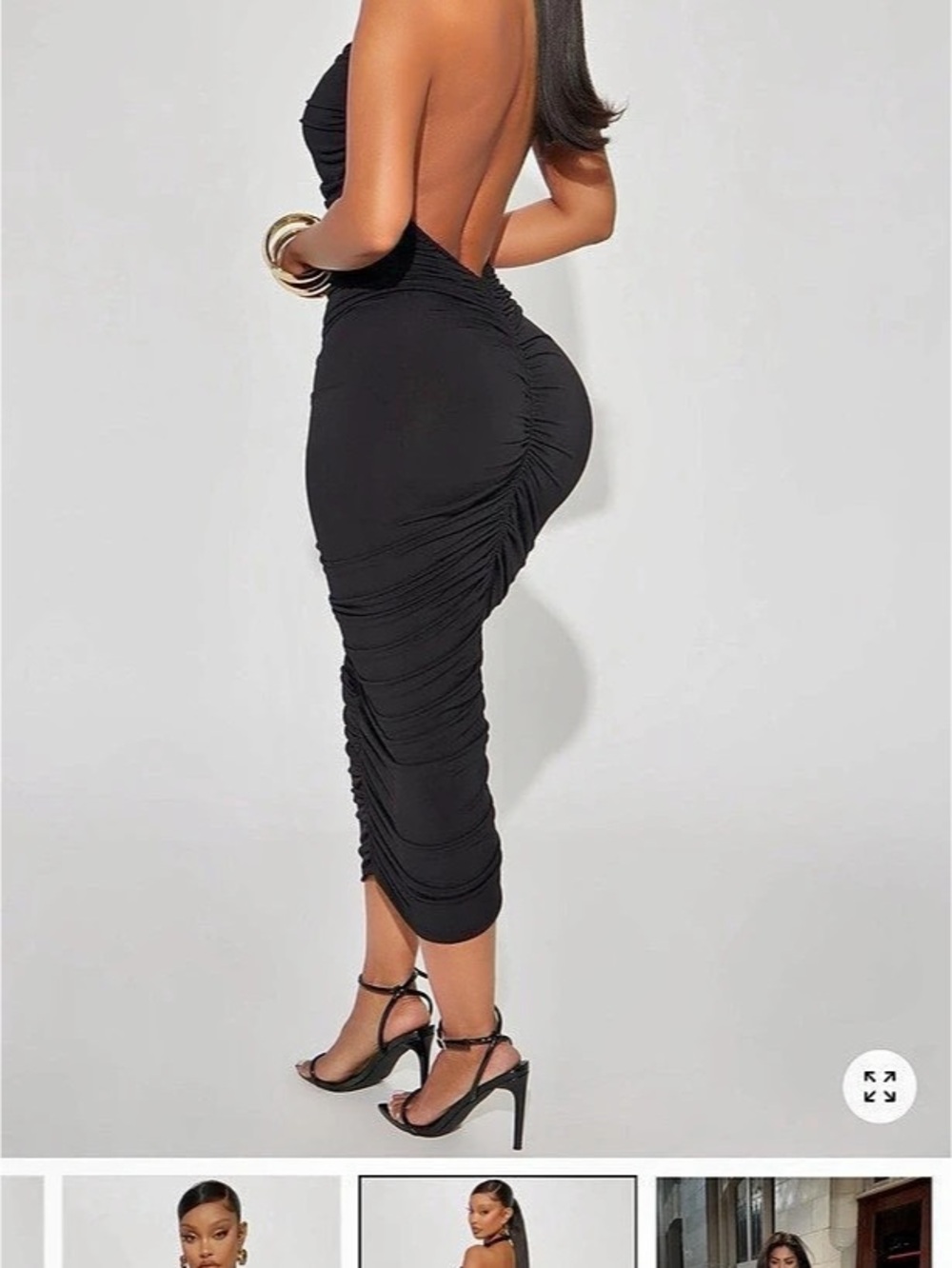 Fashion Nova Keke Ruched Deep V Midi Dress Ruched Midi Dress in Black Size XS